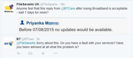 Example of feedback from @BTCare twitter