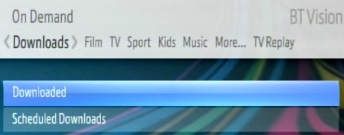 BT Vision Downloads screen
