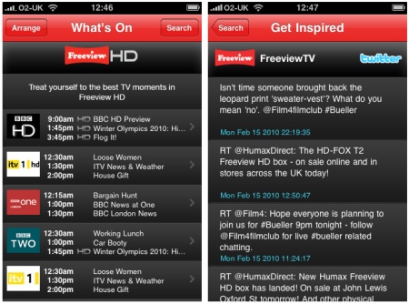 Freeview iPhone app screenshots